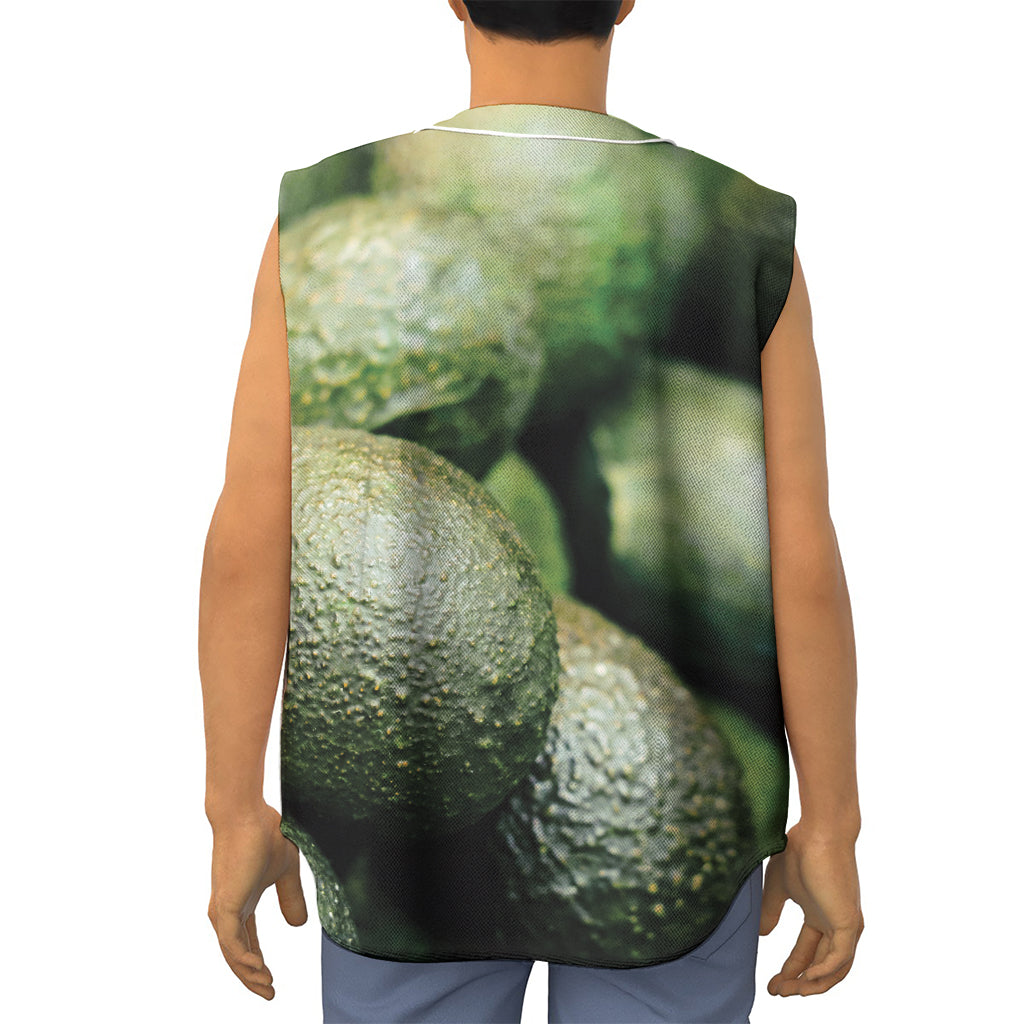 Green Avocado Print Sleeveless Baseball Jersey