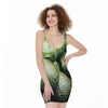 Green Avocado Print Sleeveless Bodycon Dress