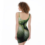 Green Avocado Print Sleeveless Bodycon Dress