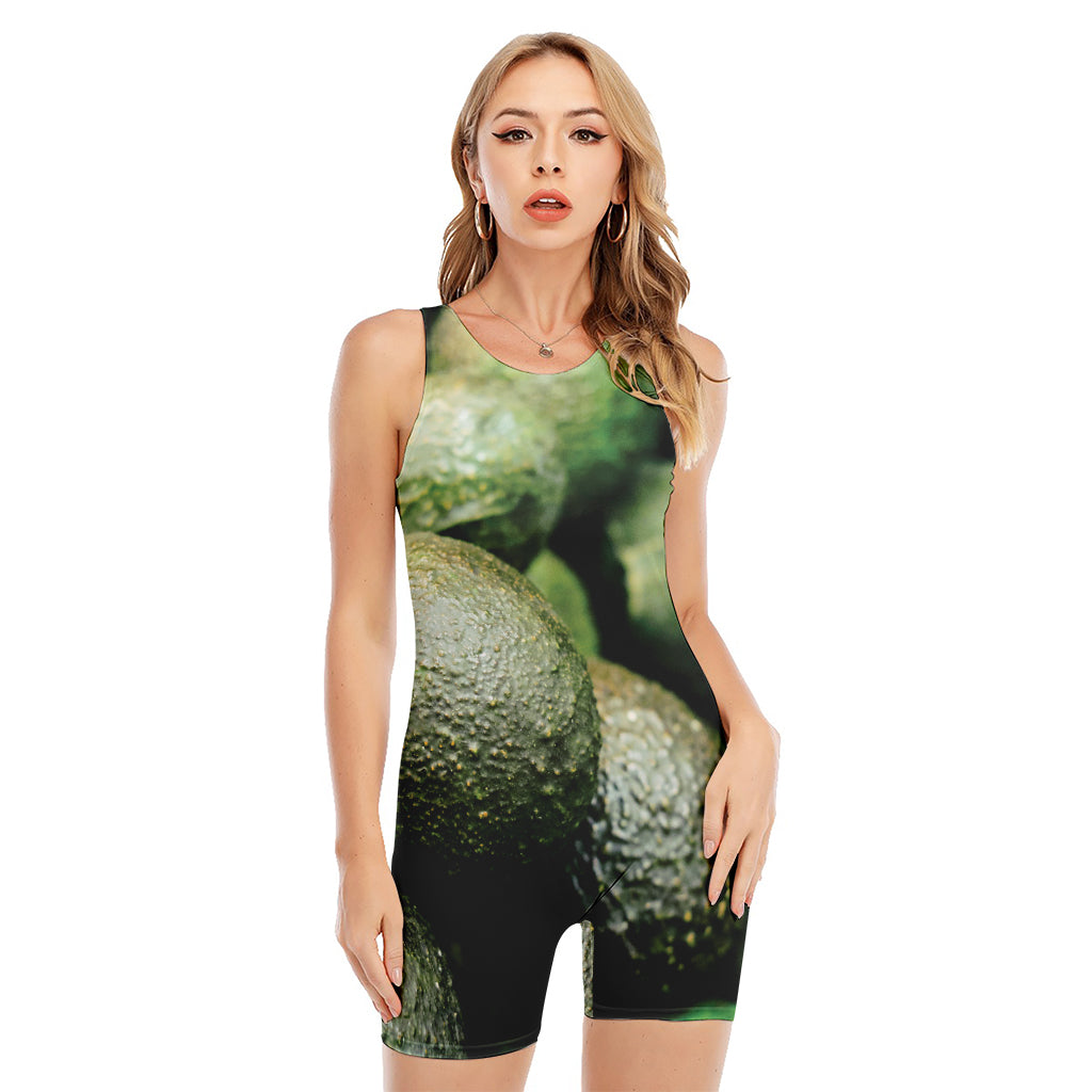 Green Avocado Print Sleeveless One Piece Swimsuit