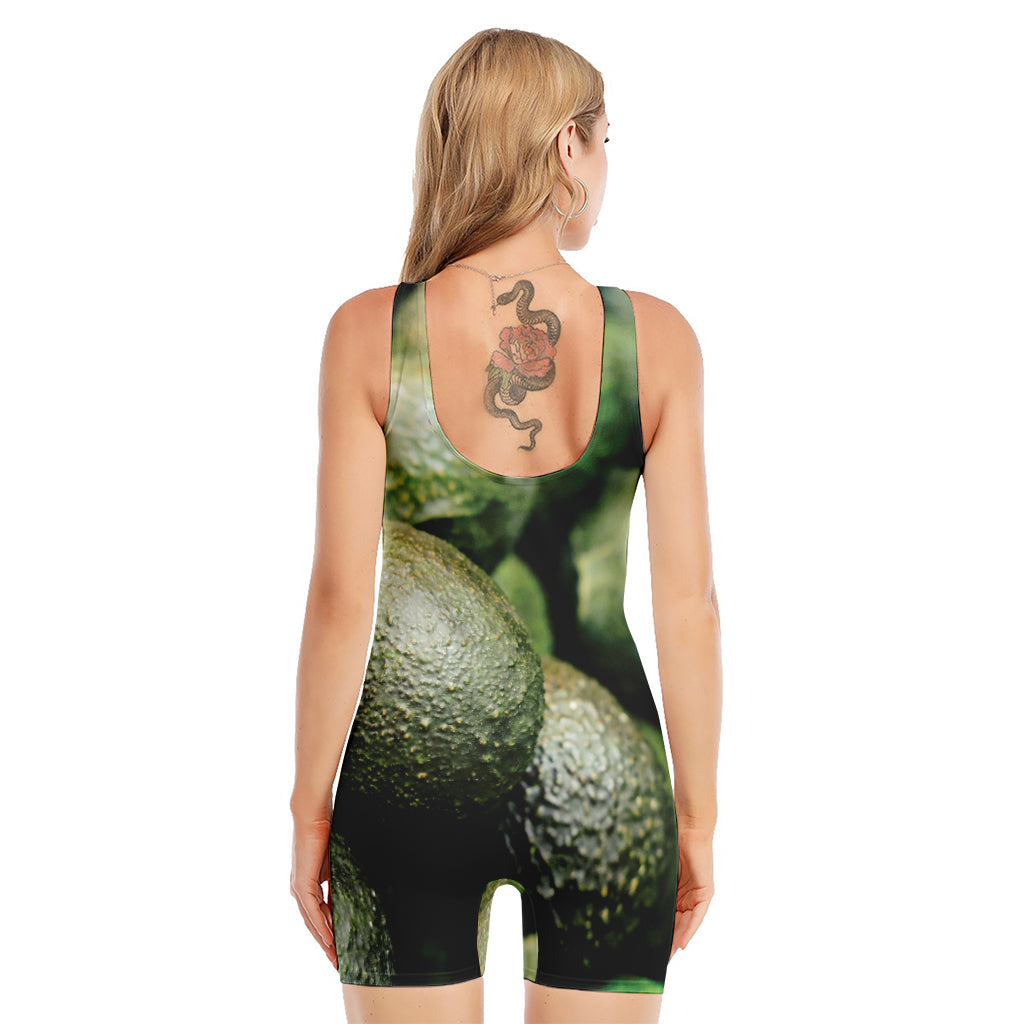 Green Avocado Print Sleeveless One Piece Swimsuit