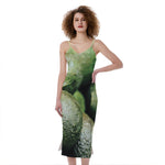 Green Avocado Print Slim Fit Midi Cami Dress