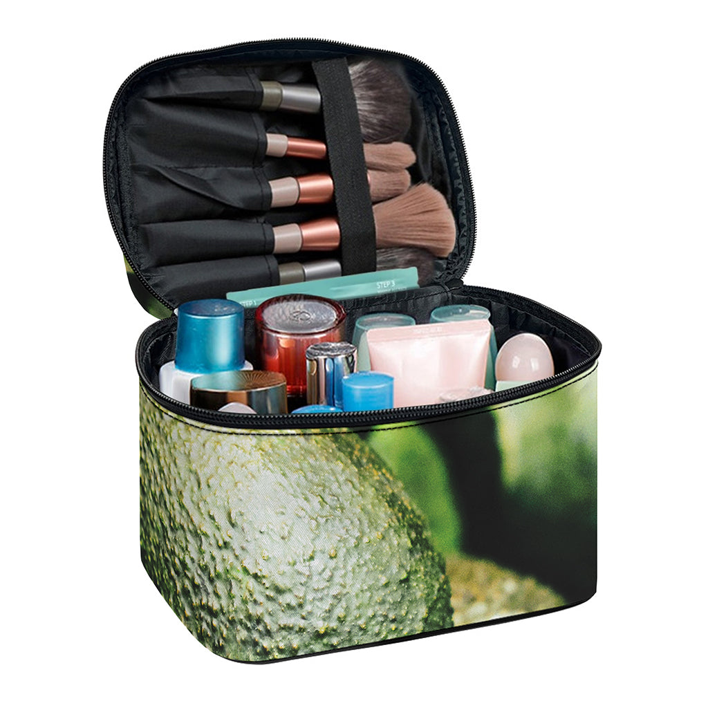Green Avocado Print Travel Makeup Bag