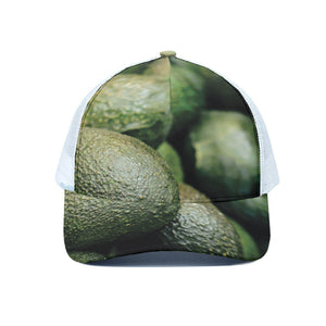 Green Avocado Print White Mesh Trucker Cap