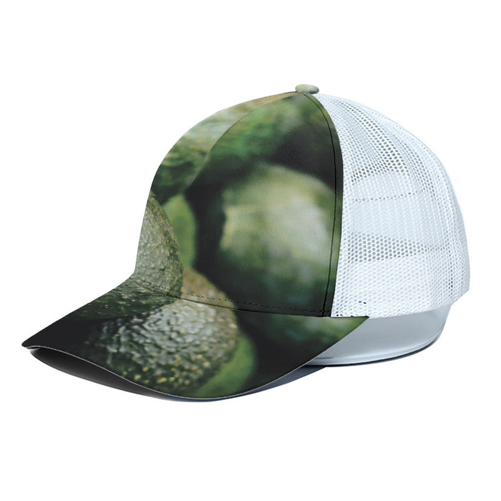 Green Avocado Print White Mesh Trucker Cap