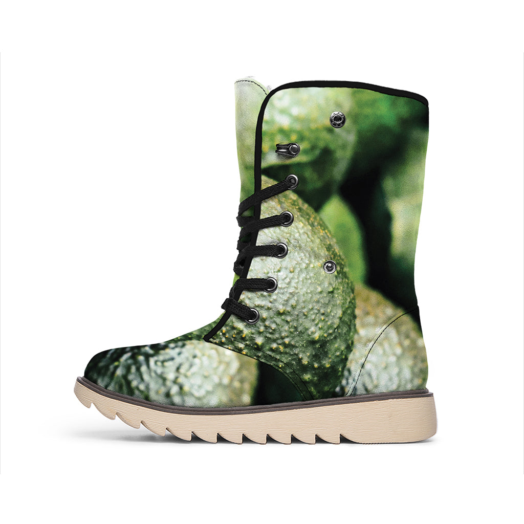 Green Avocado Print Winter Boots