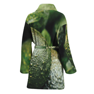 Green Avocado Print Women's Bathrobe