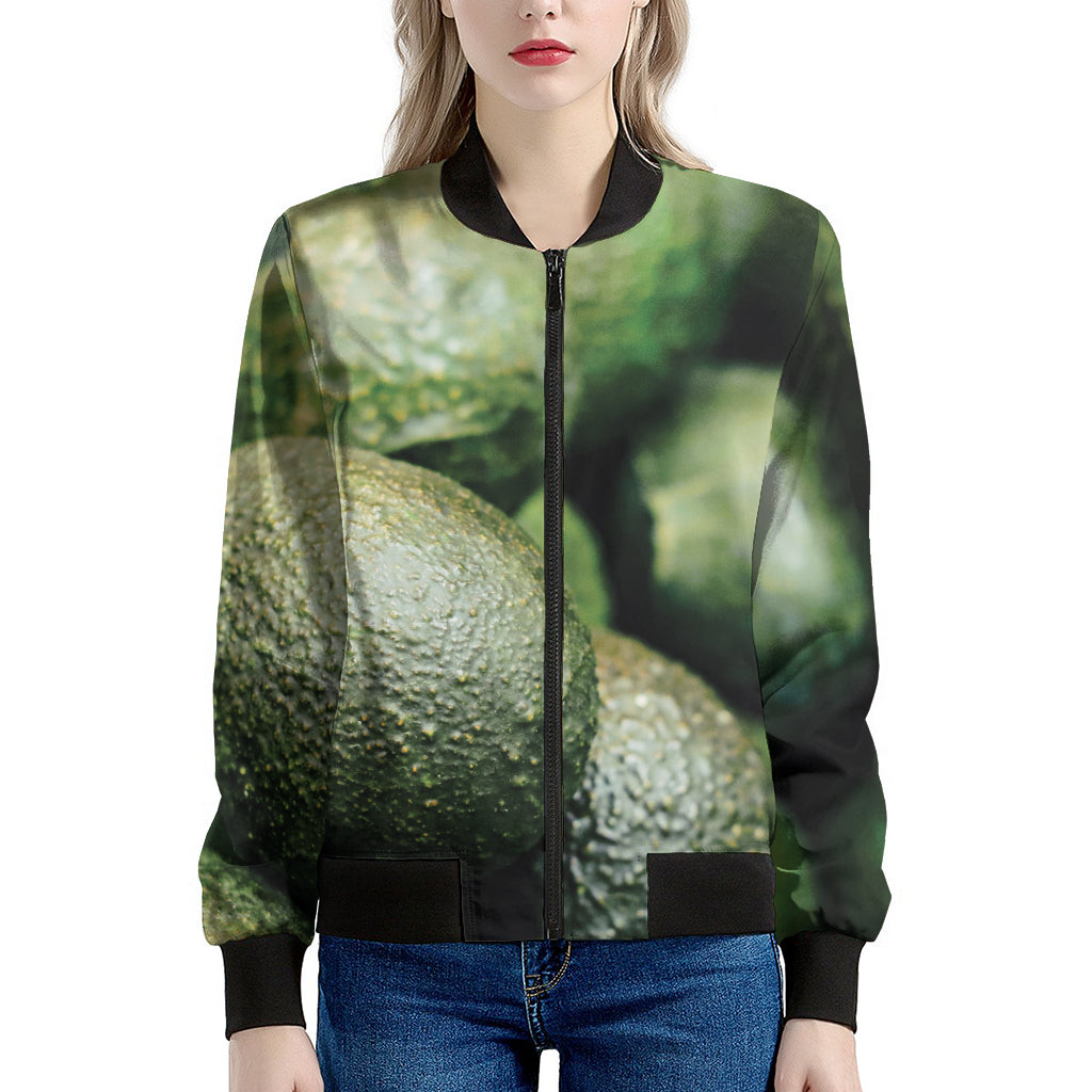 Green Avocado Print Women's Bomber Jacket