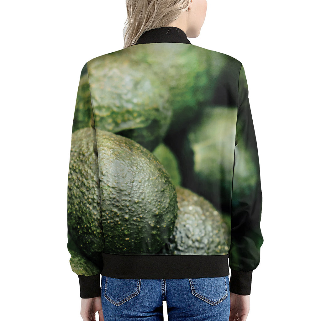 Green Avocado Print Women's Bomber Jacket