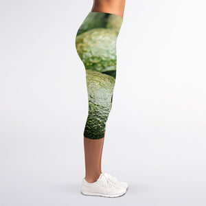 Green Avocado Print Women's Capri Leggings