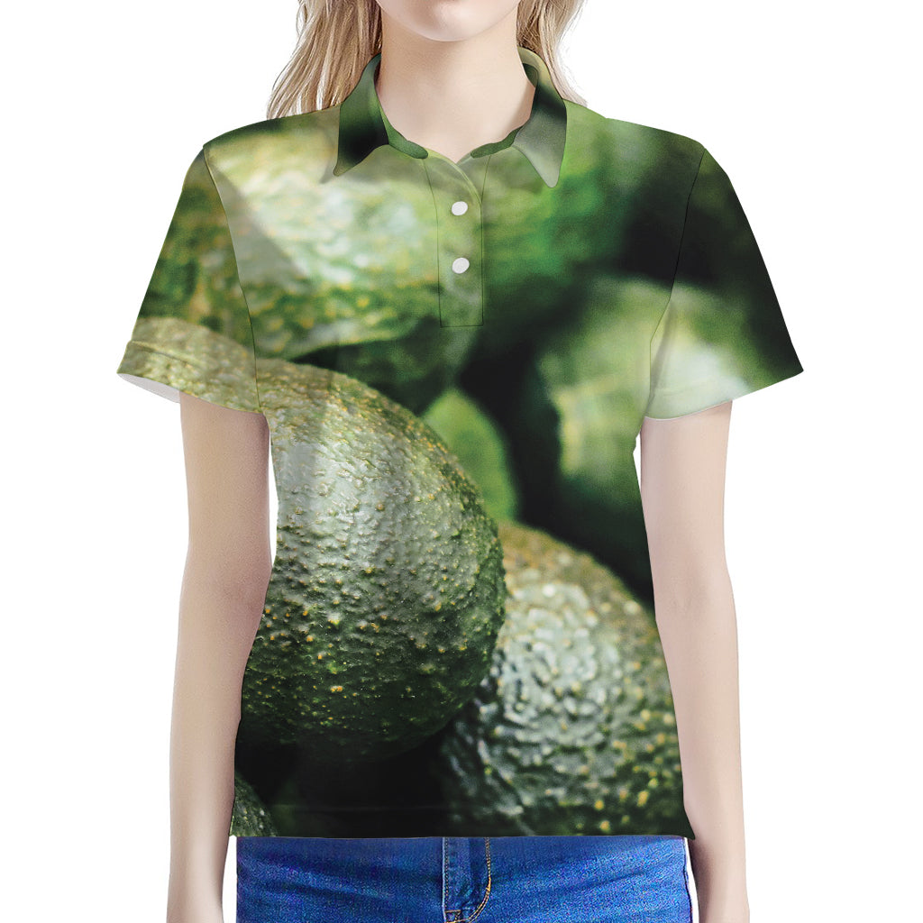 Green Avocado Print Women's Polo Shirt