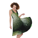 Green Avocado Print Women's Sleeveless Dress