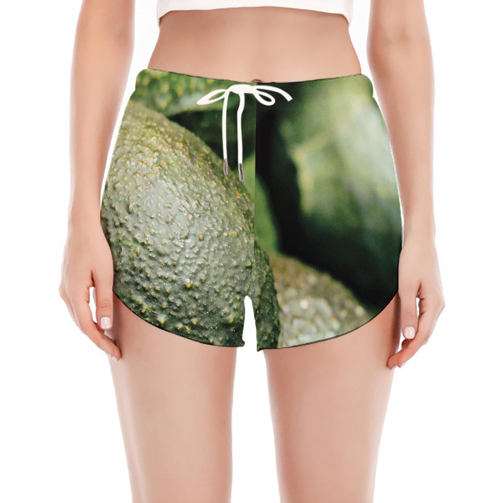 Green Avocado Print Women's Split Running Shorts