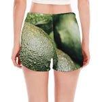 Green Avocado Print Women's Split Running Shorts