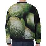 Green Avocado Print Zip Sleeve Bomber Jacket