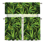 Green Bamboo Leaf Pattern Print 3 Piece Kitchen Curtains