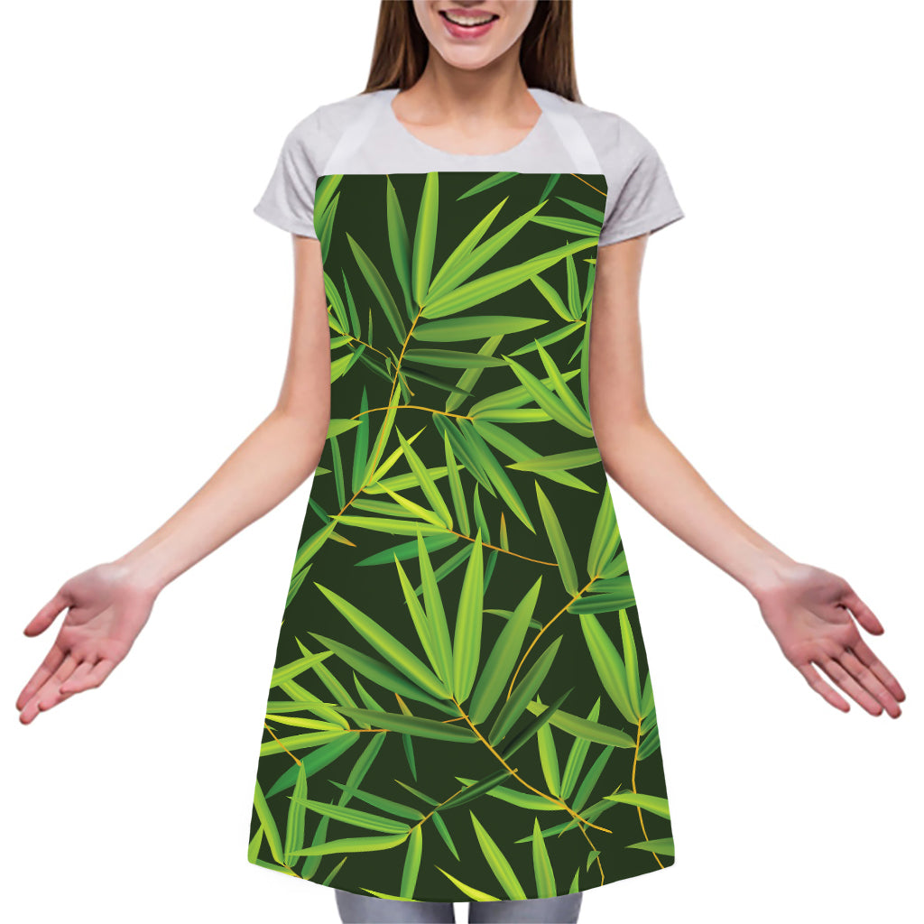 Green Bamboo Leaf Pattern Print Adjustable Apron