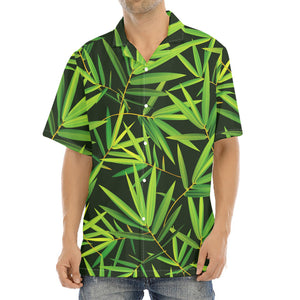 Green Bamboo Leaf Pattern Print Aloha Shirt