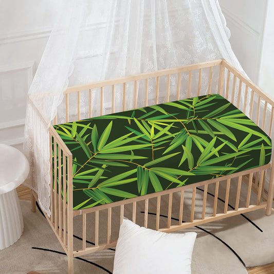 Green Bamboo Leaf Pattern Print Baby Crib Sheet