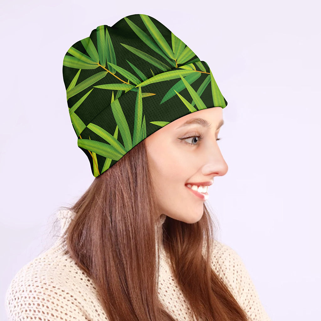 Green Bamboo Leaf Pattern Print Beanie