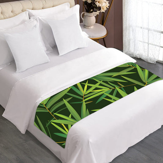 Green Bamboo Leaf Pattern Print Bed Runner