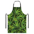 Green Bamboo Leaf Pattern Print Bib Apron With Pocket