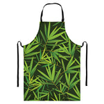 Green Bamboo Leaf Pattern Print Bib Apron With Pocket