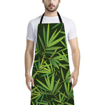 Green Bamboo Leaf Pattern Print Bib Apron With Pocket