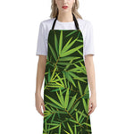 Green Bamboo Leaf Pattern Print Bib Apron With Pocket