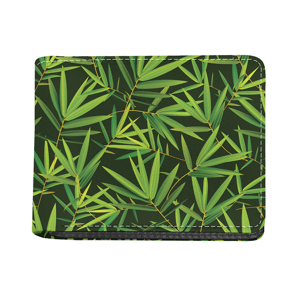 Green Bamboo Leaf Pattern Print Bifold Wallet