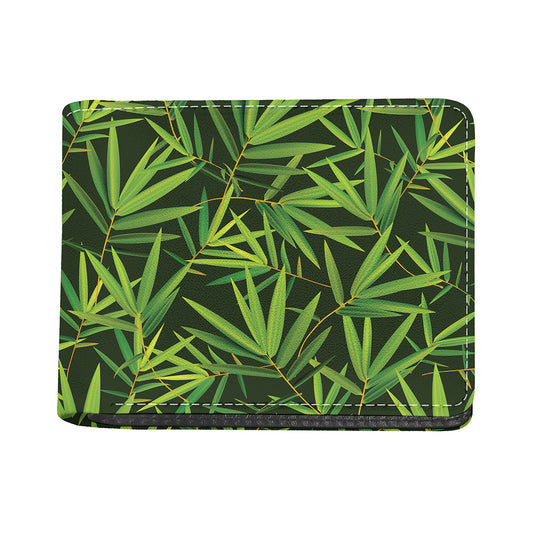 Green Bamboo Leaf Pattern Print Bifold Wallet