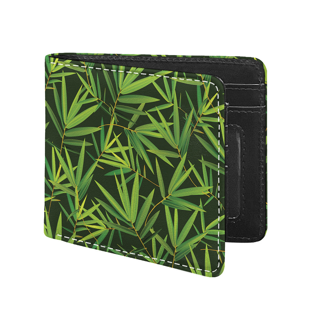 Green Bamboo Leaf Pattern Print Bifold Wallet