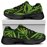 Green Bamboo Leaf Pattern Print Black Chunky Shoes