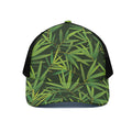Green Bamboo Leaf Pattern Print Black Mesh Trucker Hat