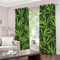 Green Bamboo Leaf Pattern Print Dimout Grommet Curtains