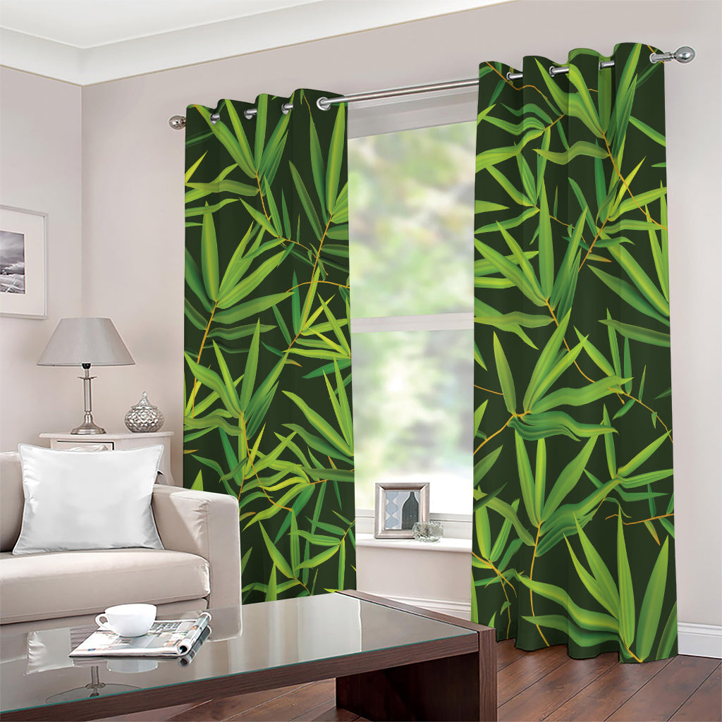 Green Bamboo Leaf Pattern Print Blackout Grommet Curtains