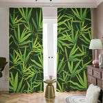 Green Bamboo Leaf Pattern Print Blackout Pencil Pleat Curtains