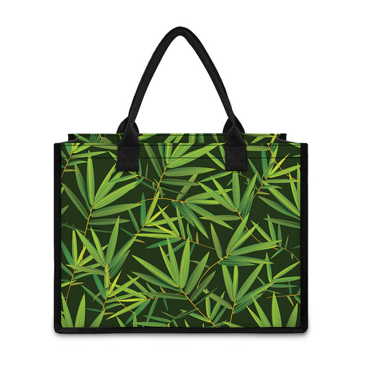 Green Bamboo Leaf Pattern Print Canvas Tote Bag