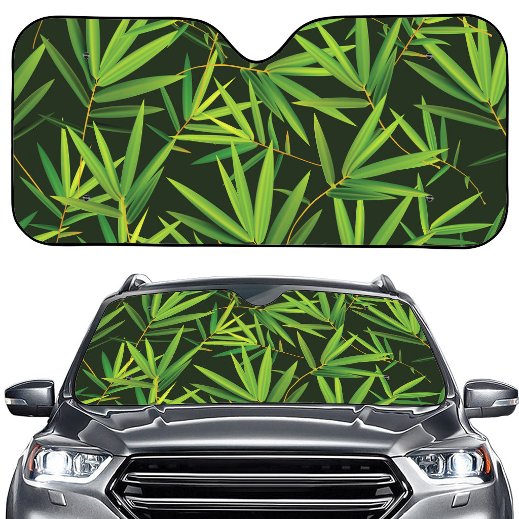 Green Bamboo Leaf Pattern Print Car Windshield Sun Shade