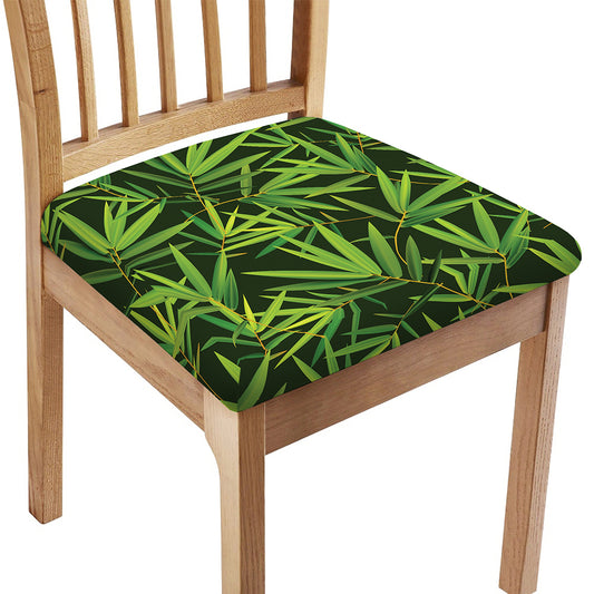 Green Bamboo Leaf Pattern Print Chair Cushion Cover