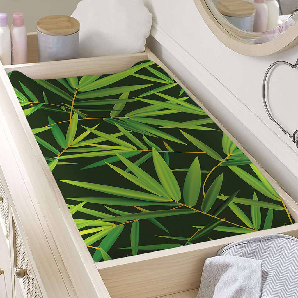 Green Bamboo Leaf Pattern Print Changing Pad Cover