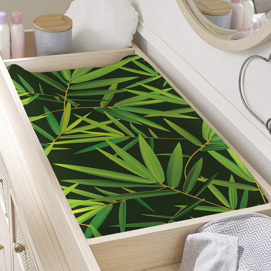 Green Bamboo Leaf Pattern Print Changing Pad Cover