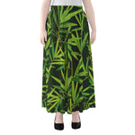 Green Bamboo Leaf Pattern Print Chiffon Maxi Skirt