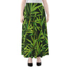 Green Bamboo Leaf Pattern Print Chiffon Maxi Skirt