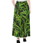 Green Bamboo Leaf Pattern Print Chiffon Maxi Skirt