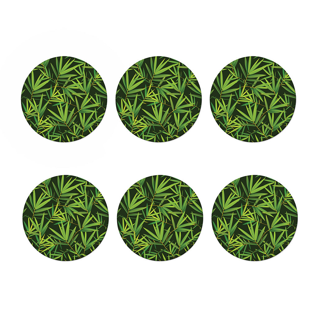 Green Bamboo Leaf Pattern Print Coaster Set
