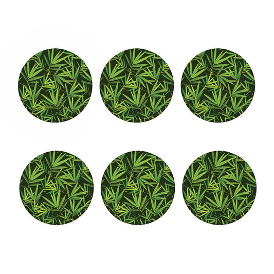 Green Bamboo Leaf Pattern Print Coaster Set