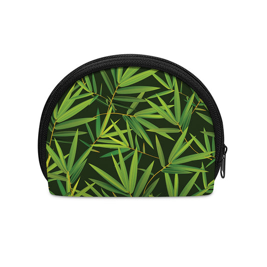 Green Bamboo Leaf Pattern Print Coin Purse