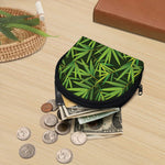 Green Bamboo Leaf Pattern Print Coin Purse