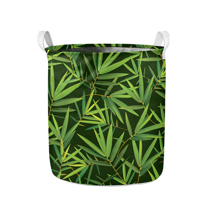 Green Bamboo Leaf Pattern Print Collapsible Laundry Basket